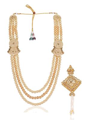 Gold pearl sherwani mala with groom brooch - gold plating 1