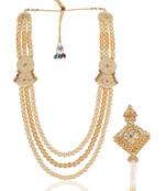 Gold pearl sherwani mala with groom brooch - gold plating