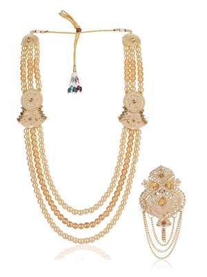 Gold pearl sherwani mala groom brooch - gold finish 1