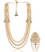 Gold pearl sherwani mala groom brooch - gold finish