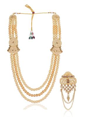 Gold pearl groom mala-brooch gold plated 1