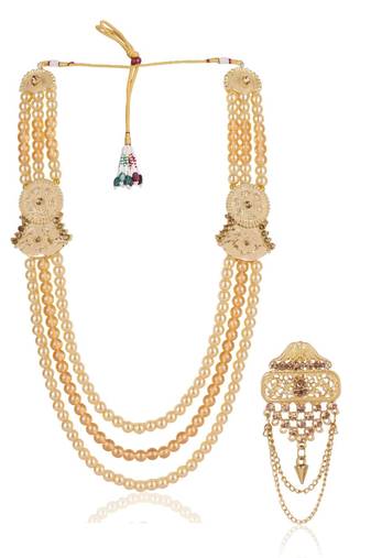 Gold pearl groom mala-brooch gold plated