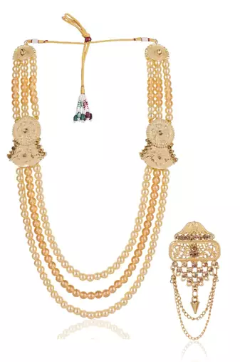 Gold pearl groom mala-brooch gold plated