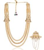 Gold pearl gold plated wedding groom mala with brooch