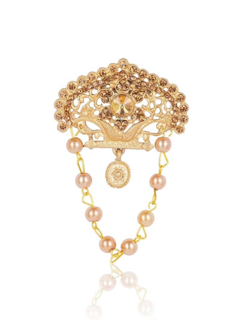 Gold pearl golden finish wedding groom sherwani mala brooch
