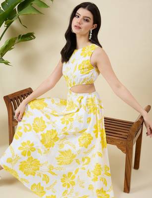 Women yellow floral print fit & flare midi dress 4