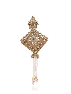 Gold pearl sherwani mala with groom brooch - gold plating 2
