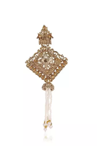 Gold pearl sherwani mala with groom brooch - gold plating