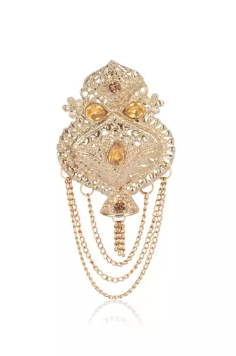 Gold pearl sherwani mala groom brooch - gold finish