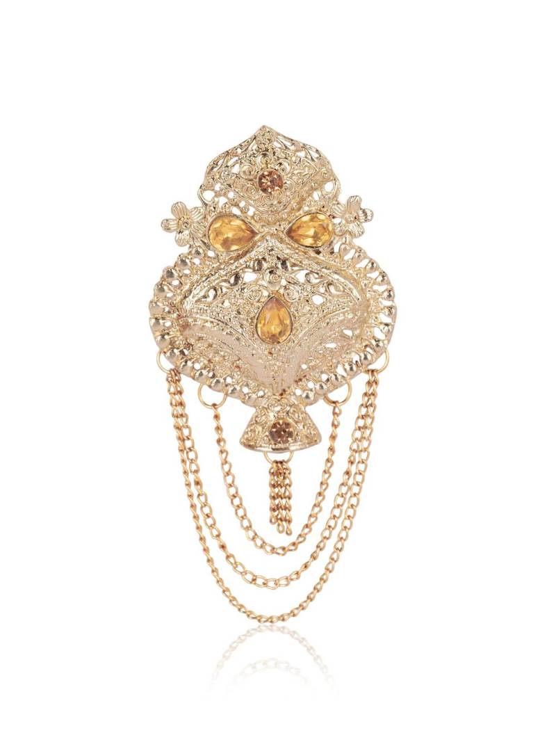Gold pearl sherwani mala groom brooch - gold finish