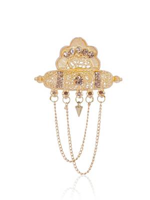Gold pearl gold plated wedding groom mala with brooch 2