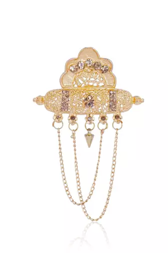 Gold pearl gold plated wedding groom mala with brooch