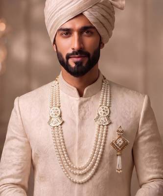 White pearl gold finish traditional wedding groom mala-brooch 1
