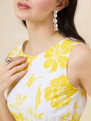 Women yellow floral print fit & flare midi dress 5