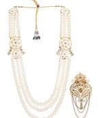 White pearl golden finish wedding groom sherwani mala brooch