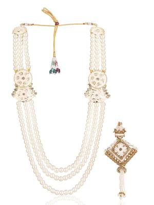 White pearl gold finish traditional wedding groom mala-brooch 2