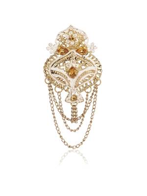 White pearl golden finish wedding groom sherwani mala brooch 2
