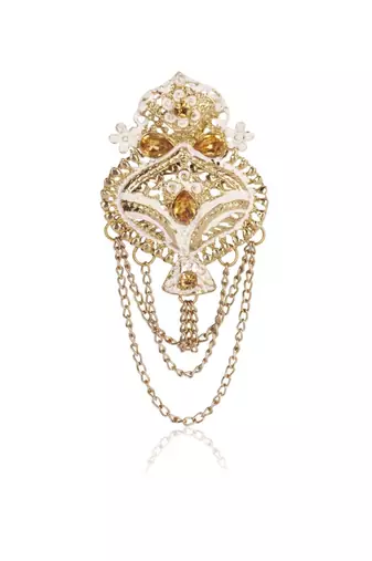 White pearl golden finish wedding groom sherwani mala brooch