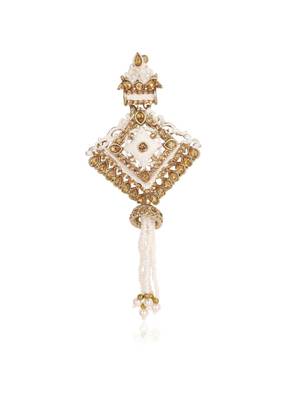 White pearl gold finish traditional wedding groom mala-brooch 3