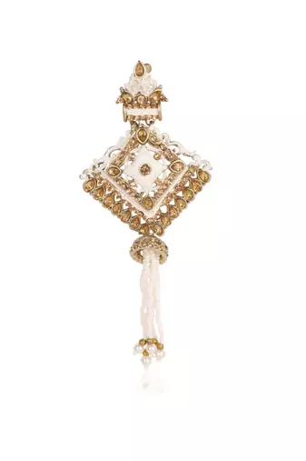 White pearl gold finish traditional wedding groom mala-brooch