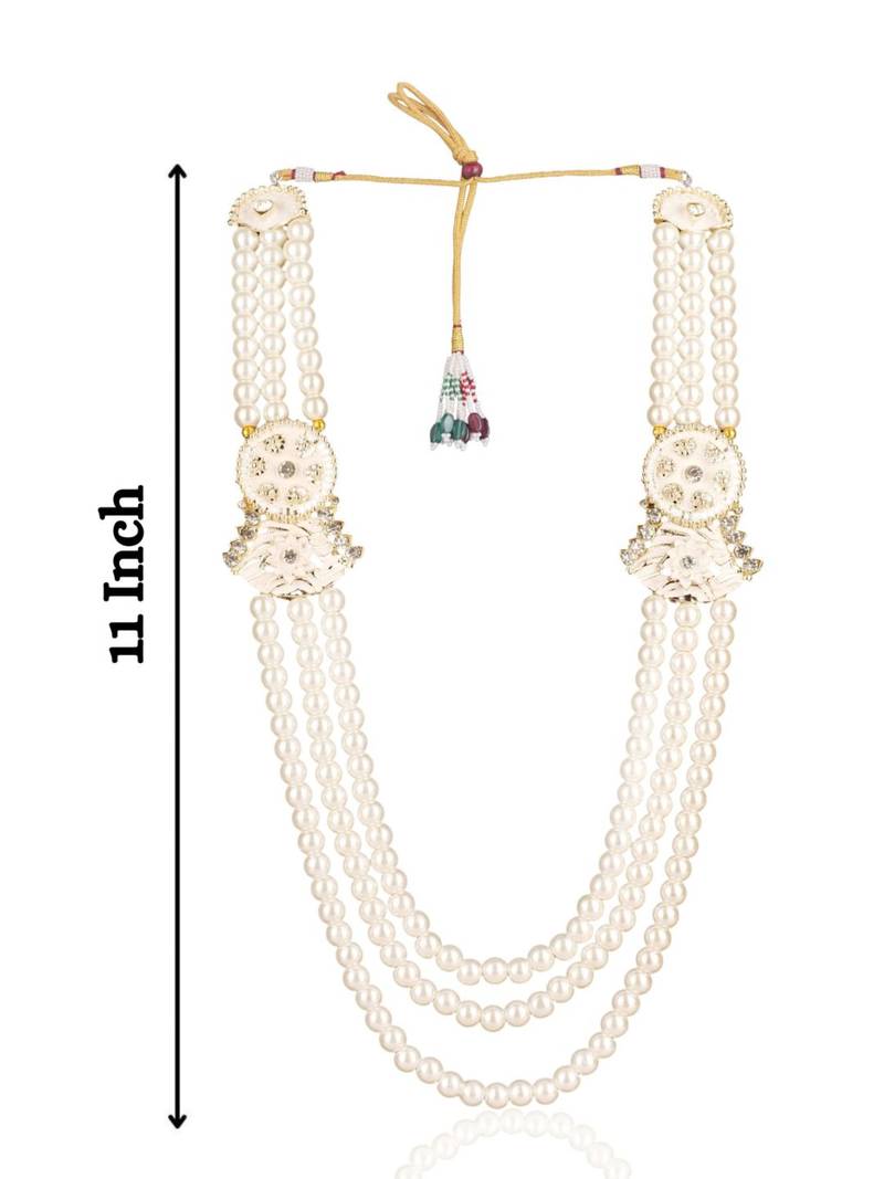White pearl gold finish traditional wedding groom mala-brooch