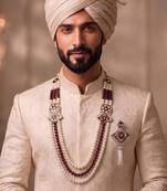 Multy pearl gold finish groom sherwani mala brooch
