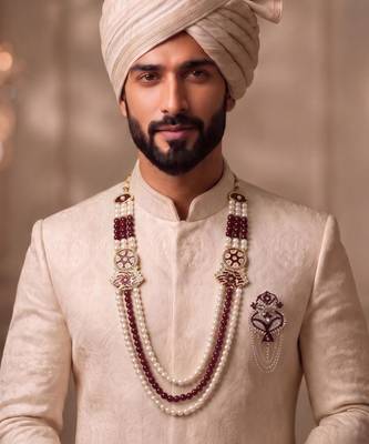Multy pearl gold plated traditional sherwani mala with brooch 1
