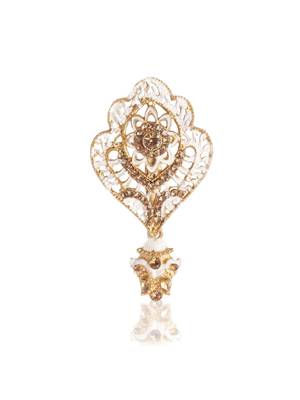 White pearl golden plated wedding mala with groom brooch 3