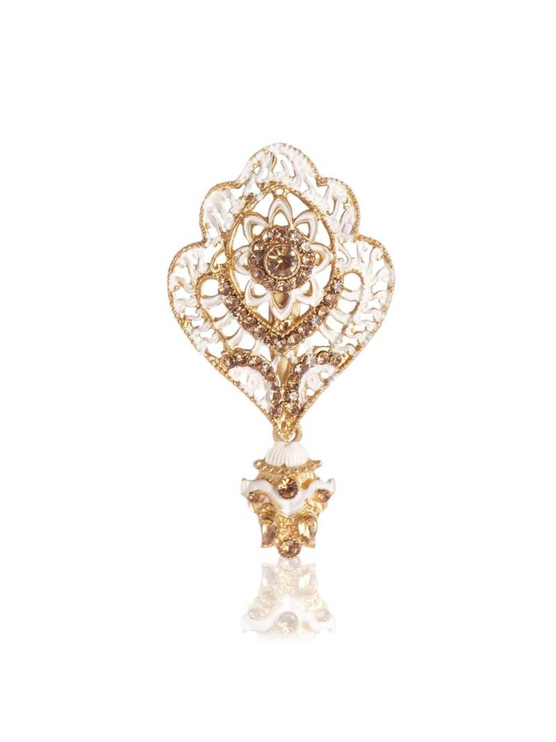 White pearl golden plated wedding mala with groom brooch