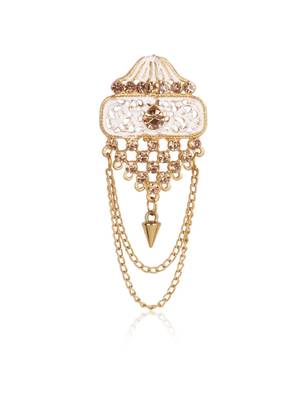 White pearl gold plated sherwani groom mala brooch 3