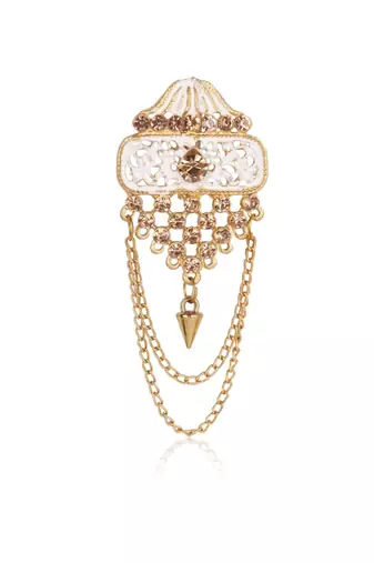 White pearl gold plated sherwani groom mala brooch