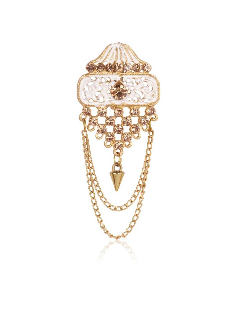 White pearl gold plated sherwani groom mala brooch