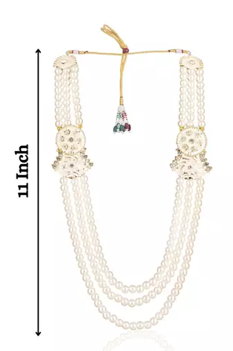 White pearl gold plated sherwani groom mala brooch