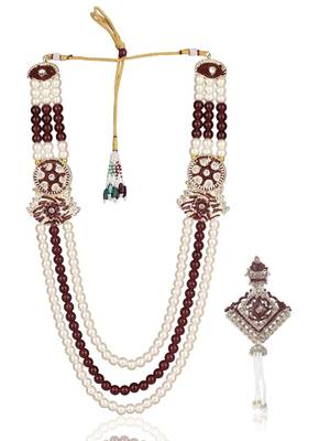 Multy pearl gold finish groom sherwani mala brooch 3