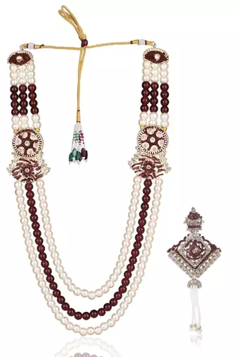 Multy pearl gold finish groom sherwani mala brooch