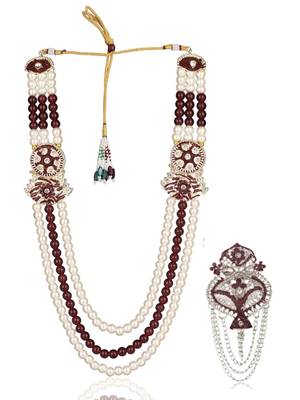 Multy pearl gold plated traditional sherwani mala with brooch 3