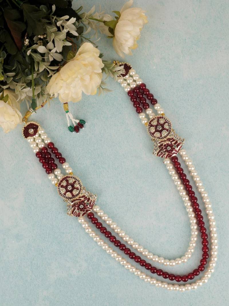 Multy pearl gold finish groom sherwani mala brooch