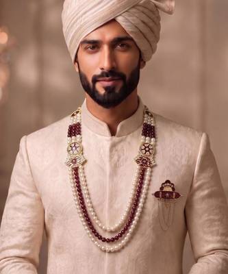Multy pearl gold finish sherwani mala groom brooch 1