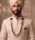 Multy pearl gold finish sherwani mala groom brooch