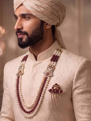 Multy pearl gold finish sherwani mala groom brooch 2