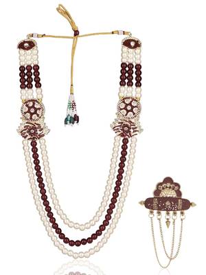 Multy pearl gold finish sherwani mala groom brooch 3