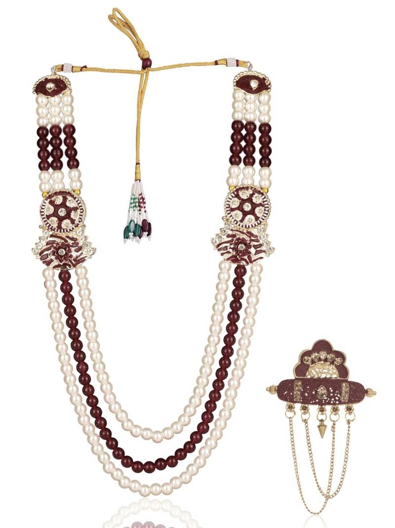 Multy pearl gold finish sherwani mala groom brooch
