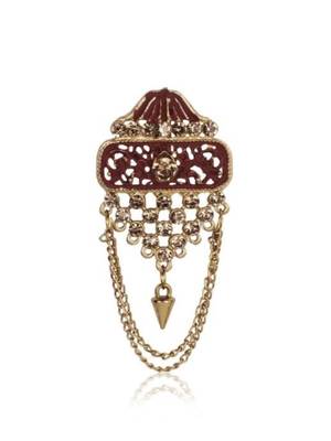 Maroon-white pearl gold plated wedding groom mala with brooch 4
