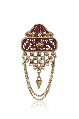 Maroon-white pearl gold plated wedding groom mala with brooch