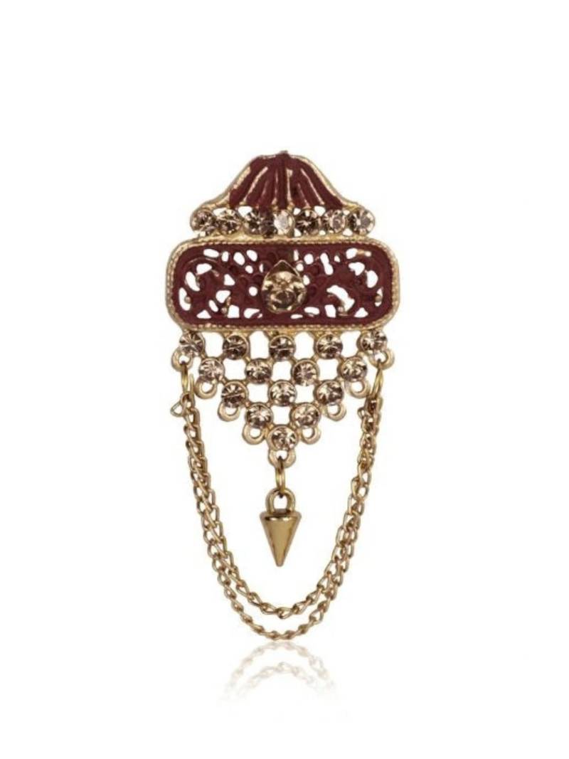 Maroon-white pearl gold plated wedding groom mala with brooch