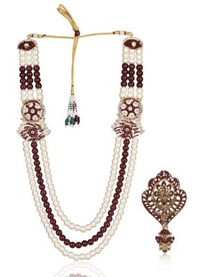 Multi pearl gold plated groom sherwani mala with brooch 2