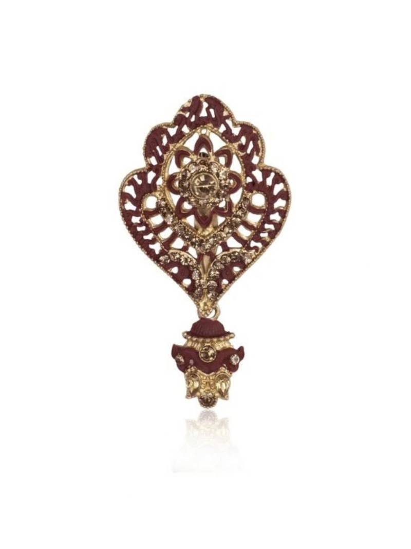 Multi pearl gold plated groom sherwani mala with brooch