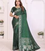 green satin bandhej printed saree with blouse