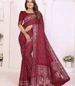 maroon satin bandhej printed saree with blouse