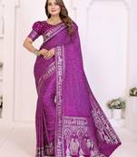 purple satin bandhej printed saree with blouse